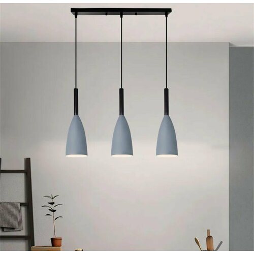 Люстра потолочная 3 плафона LedSwet 8886. Люстра подвесная регулируемая барная, цоколь Е27, Серый мат серый