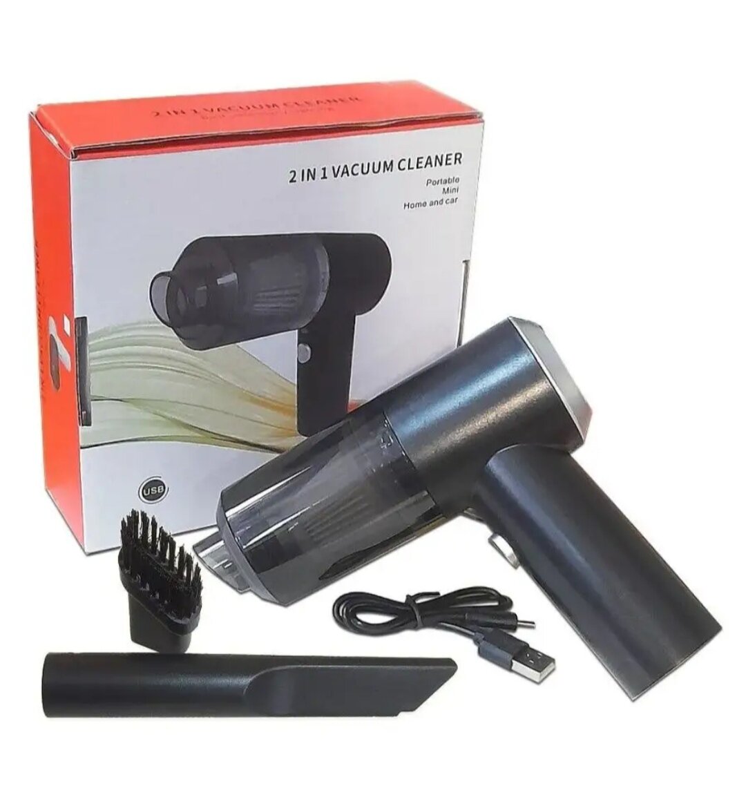 Автомобильный пылесос, беспроводной пылесос для машины Портативный и дома, USB питание, 2 насадки 29739