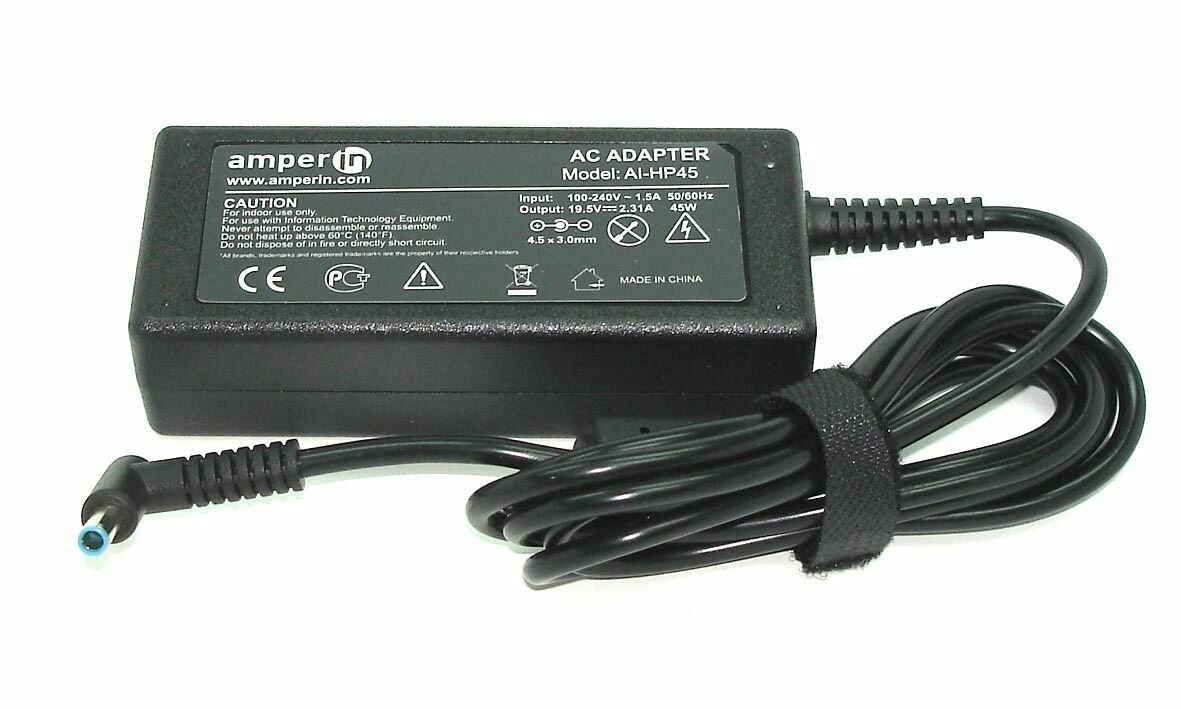 Блок питания (сетевой адаптер) Amperin AI-HP45 для ноутбуков HP, 19.5V, 2.31A, 4.5x3.0 мм, код 017632