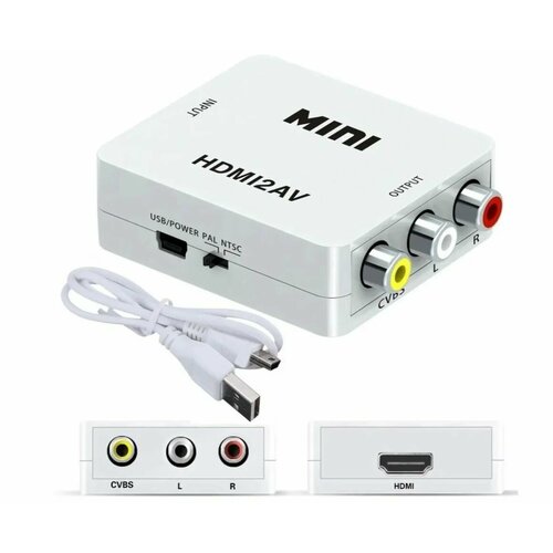 Переходник MINI, HDMI на 2AV, универсальный адаптер конвертер 1080p, белый кабель переходник hdmi на 2av универсальный конвертер черный