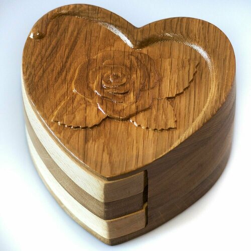 Шкатулка деревянная резная бук Сердце три уровня