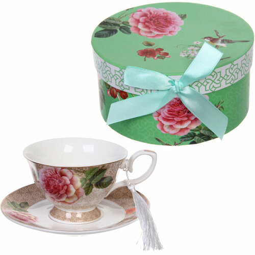 Чайная пара керамическая «Грация» (кружка 220мл+блюдце) в подарочной коробке, бежевая