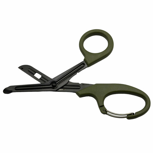 Спасательные тупоконечные ножницы EDC Gear изогнутые с карабином Хаки-олива 499₽