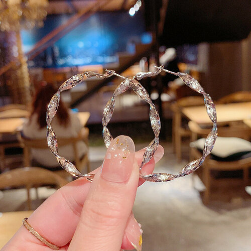 Серьги конго  Серьги-кольца конго крученные, размер/диаметр 50 мм, серебряный
