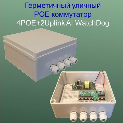 Уличный POE(свитч) 4POE+2Uplink,100 Мбит/с, WatchDog+VLAN, Бюджет 65 Ватт, switch IC REALTEK