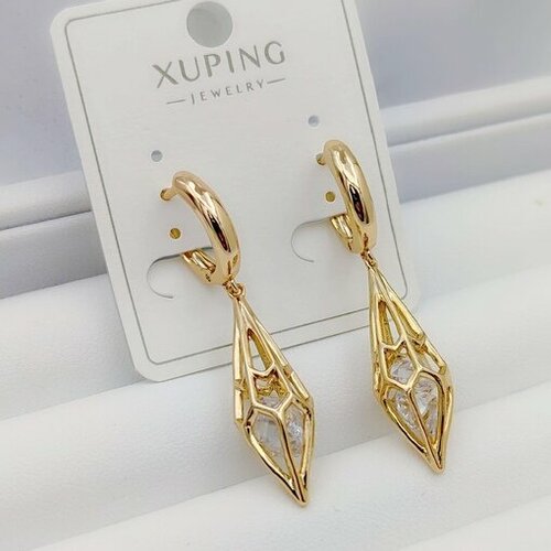 фото Серьги с подвесками xuping jewelry, фианит, размер/диаметр 43 мм., золотой