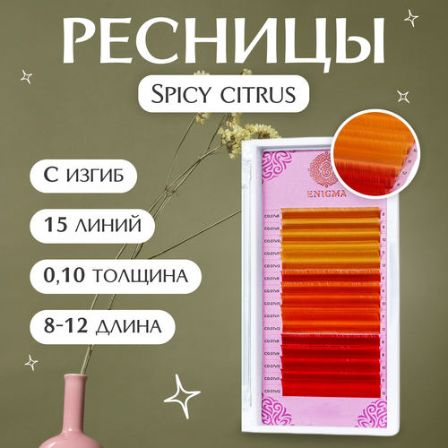 Enigma Цветные ресницы для наращивания Spicy citrus (микс) 0,10 / C / 8-12 mm (15 линий)