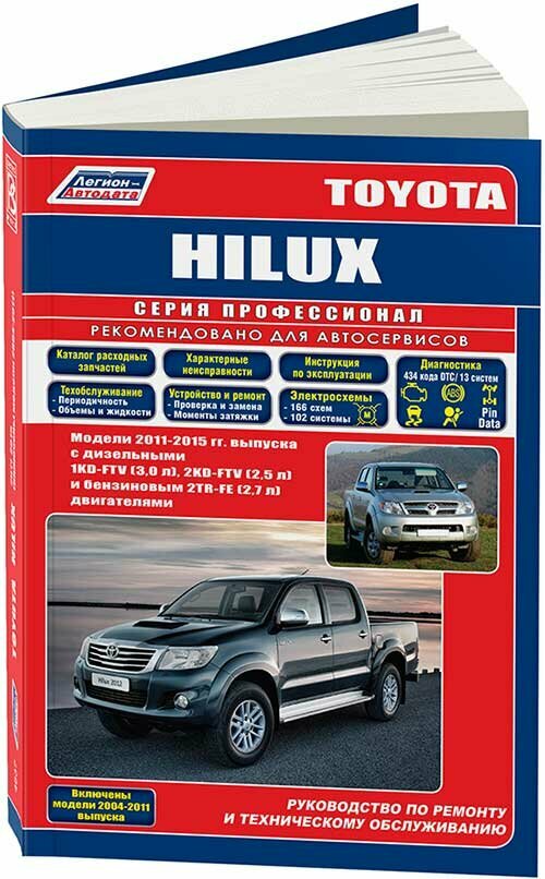 Toyota HILUX. Модели c 2011 года выпуска с дизельными 1KD-FTV (3,0 л.), 2KD-FTV (2,5 л.) и бензиновым 2TR-FE (2,7 л.) двигателями. Включены модели 2004-2011 годов выпуска. Руководство по ремонту и тех - фото №13