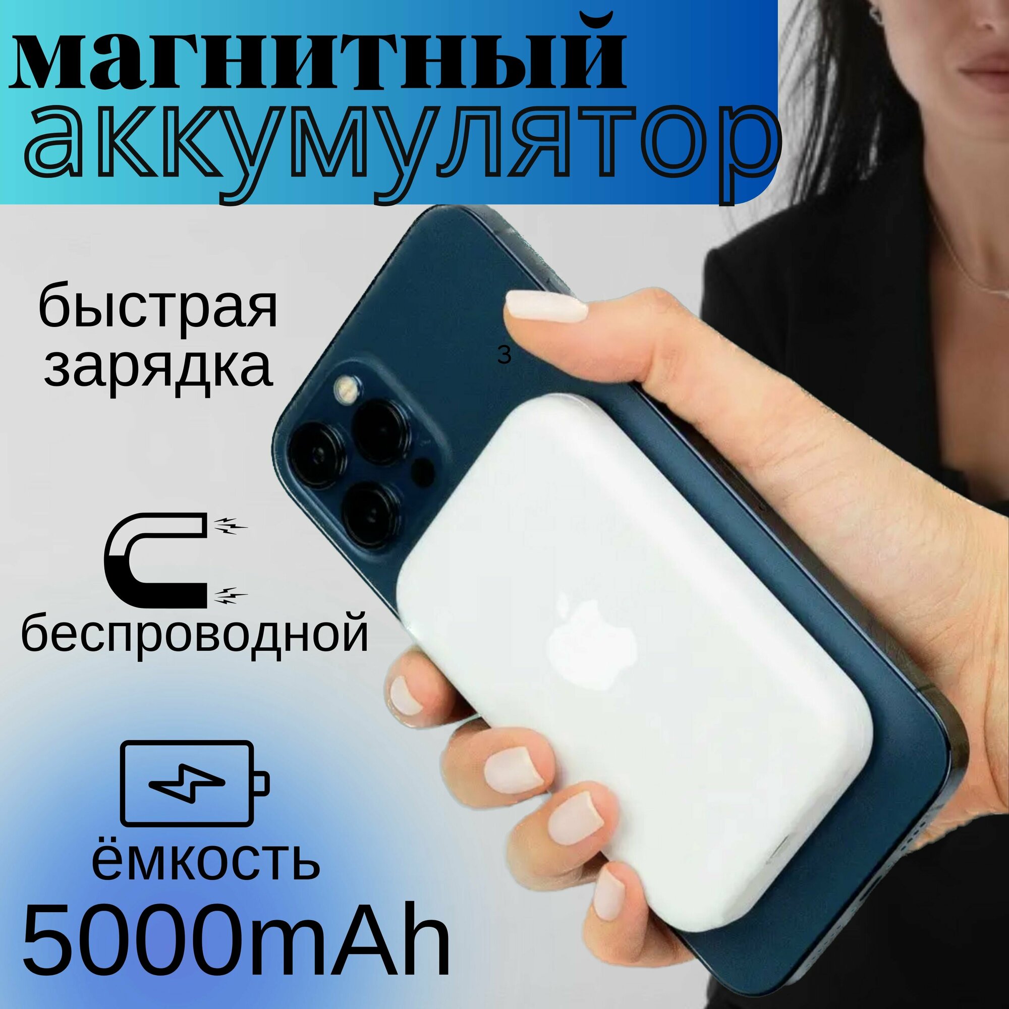 Беспроводная магнитная зарядка батарейка пауэрбанк для iphone Magsafe 5000mAh