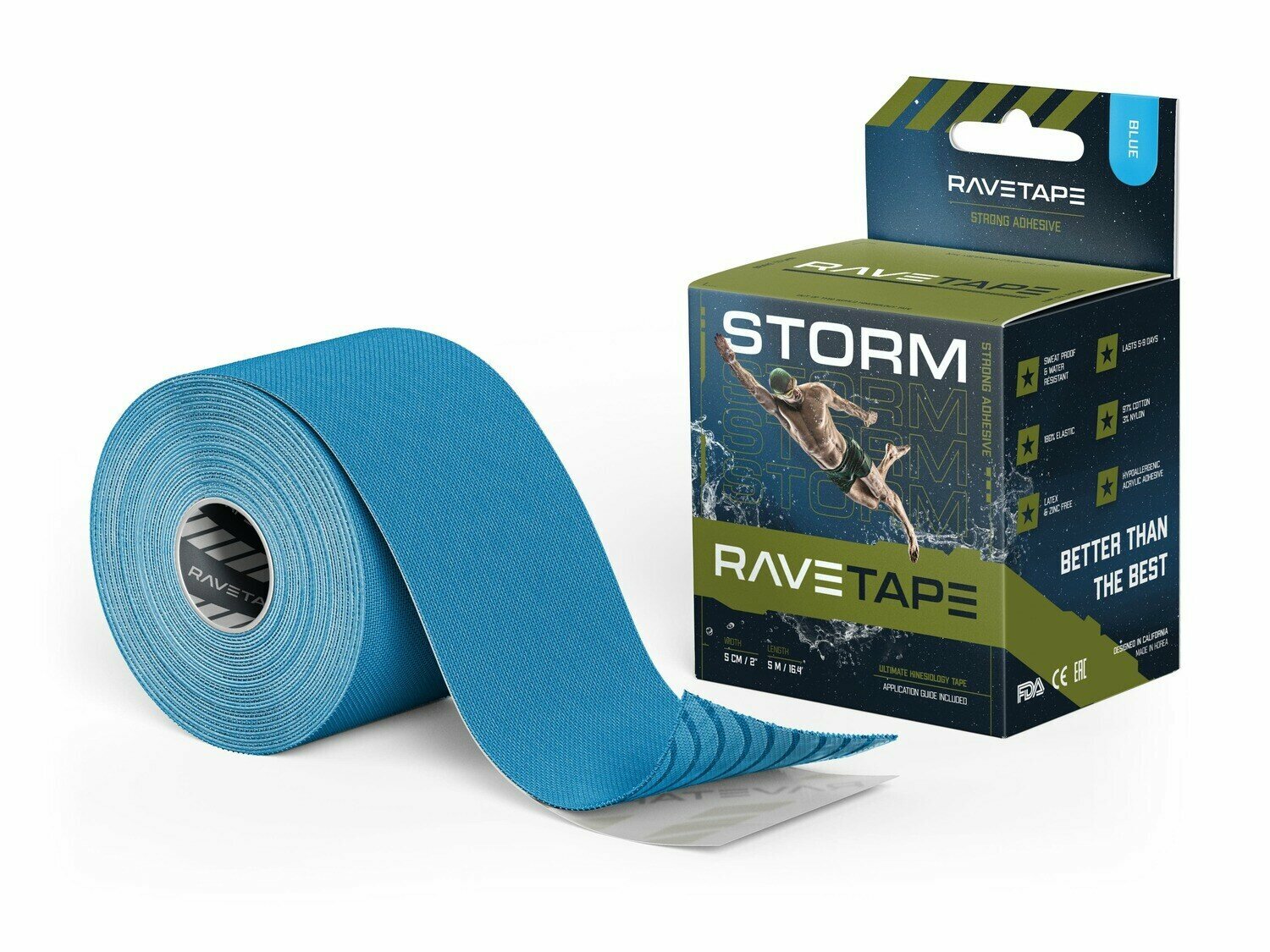 Кинезиотейп RaveTape STORM 5×5 — Голубой