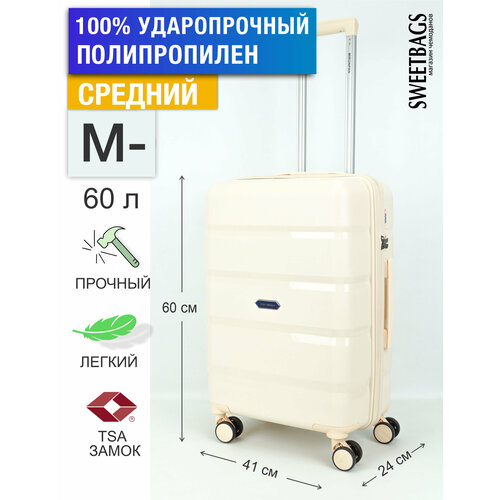 фото Чемодан , 60 л, размер m, бежевый sweetbags