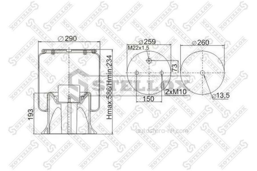 STELLOX 9081860SX пневмоподушка без стак!2отв. M12 1отв-шт. M22 Н:1отв. M12 \Schmitz, Weweler