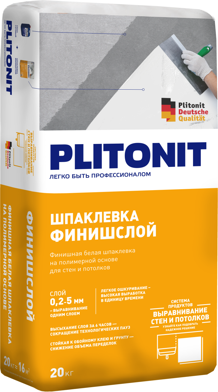 фото Шпаклевка финишная PLITONIT ФинишСлой полимерная белая, 20 кг