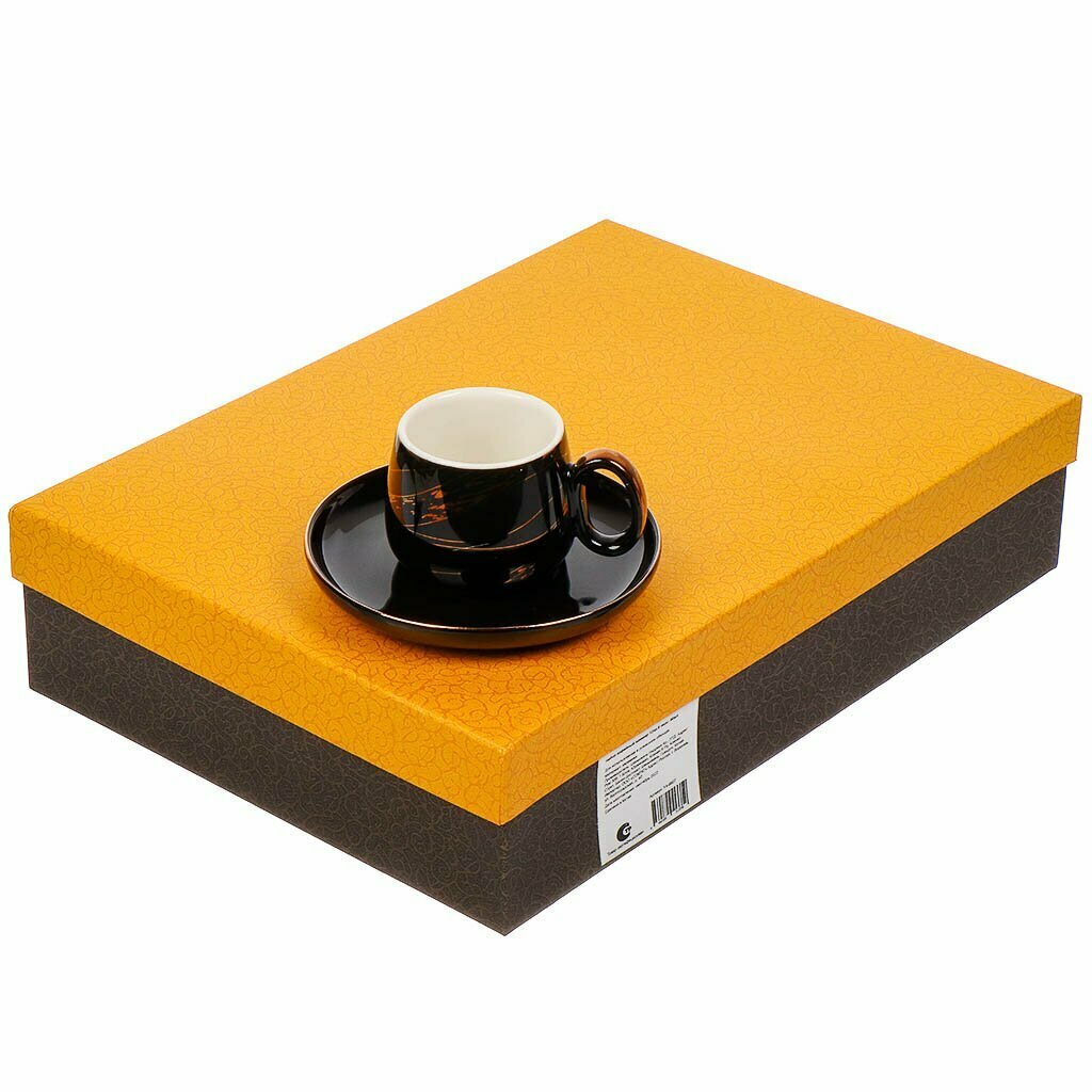 фото Набор кофейный керамика, 12 предметов, на 6 персон, 90 мл, Черный мрамор, Y4-6607, подарочная упаковка