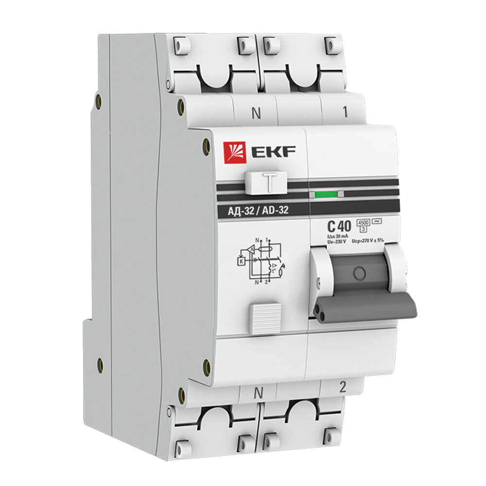 Автомат дифференциальный EKF PROxima АД-32 40А 1P+N тип AC 30 мА 45 кА (DA32-40-30-pro)