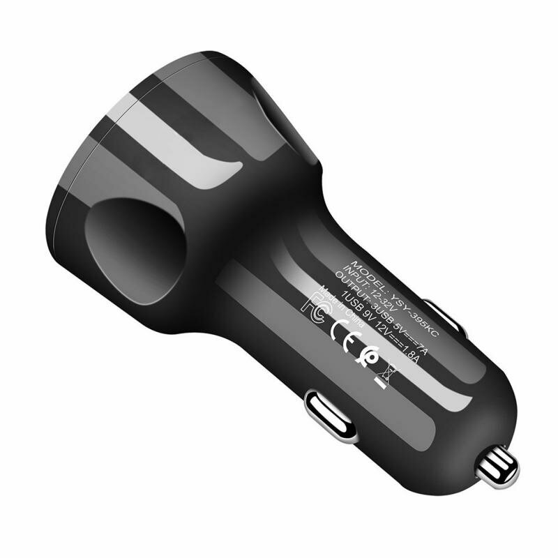 Автомобильное зарядное устройство для телефона на 3 USB, быстрая зарядка в прикуриватель QC3.0, 7А, блок питания черный — фото 6
