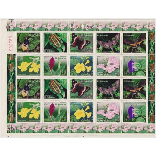 почтовые марки куба 2003г бабочки и цветы цветы насекомые бабочки mnh Почтовые марки Сальвадор 2003г. Насекомые и цветы Цветы, Бабочки MNH