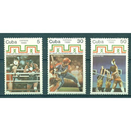 Почтовые марки Куба 1990г. 16-я Центрально-Американская и Карибская игры, Мексика Спорт, Бейсбол, Волейбол MNH