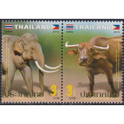 Почтовые марки Таиланд 2019г. 80 лет дипломатическим отношениям с Филиппинами Слоны, Буйволы MNH