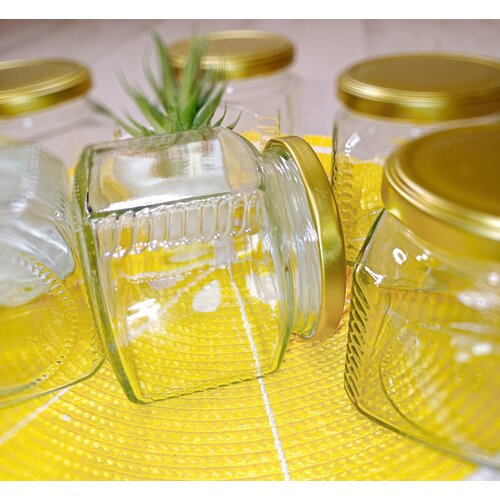 Банки для консервирования и заготовок 390 мл (Квадрат) / Набор - 12 шт. / Золотистая крышка