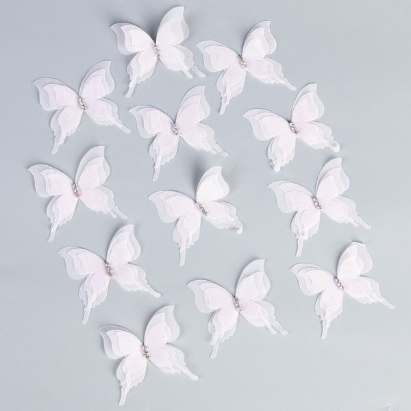 Декор для творчества "Бабочка", трёхслойный, набор 12 шт, размер 1 шт. 5 x 4.5 см, цвет розовый