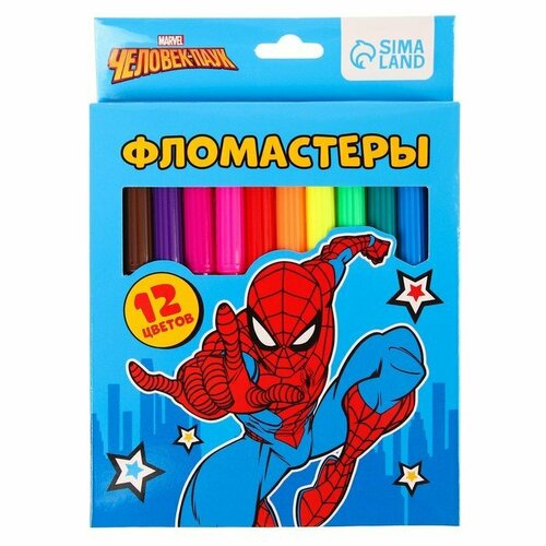 фото Фломастеры, 12 цветов, в картонной коробке, человек-паук (комплект из 12 шт) marvel