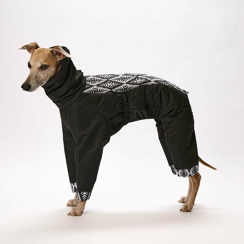 WOOFLER / Зимний, теплый комбинезон для уиппета, левреток, борзых, одежда для собак мелких, средних и крупных пород, цвет черный ромб, размер М44