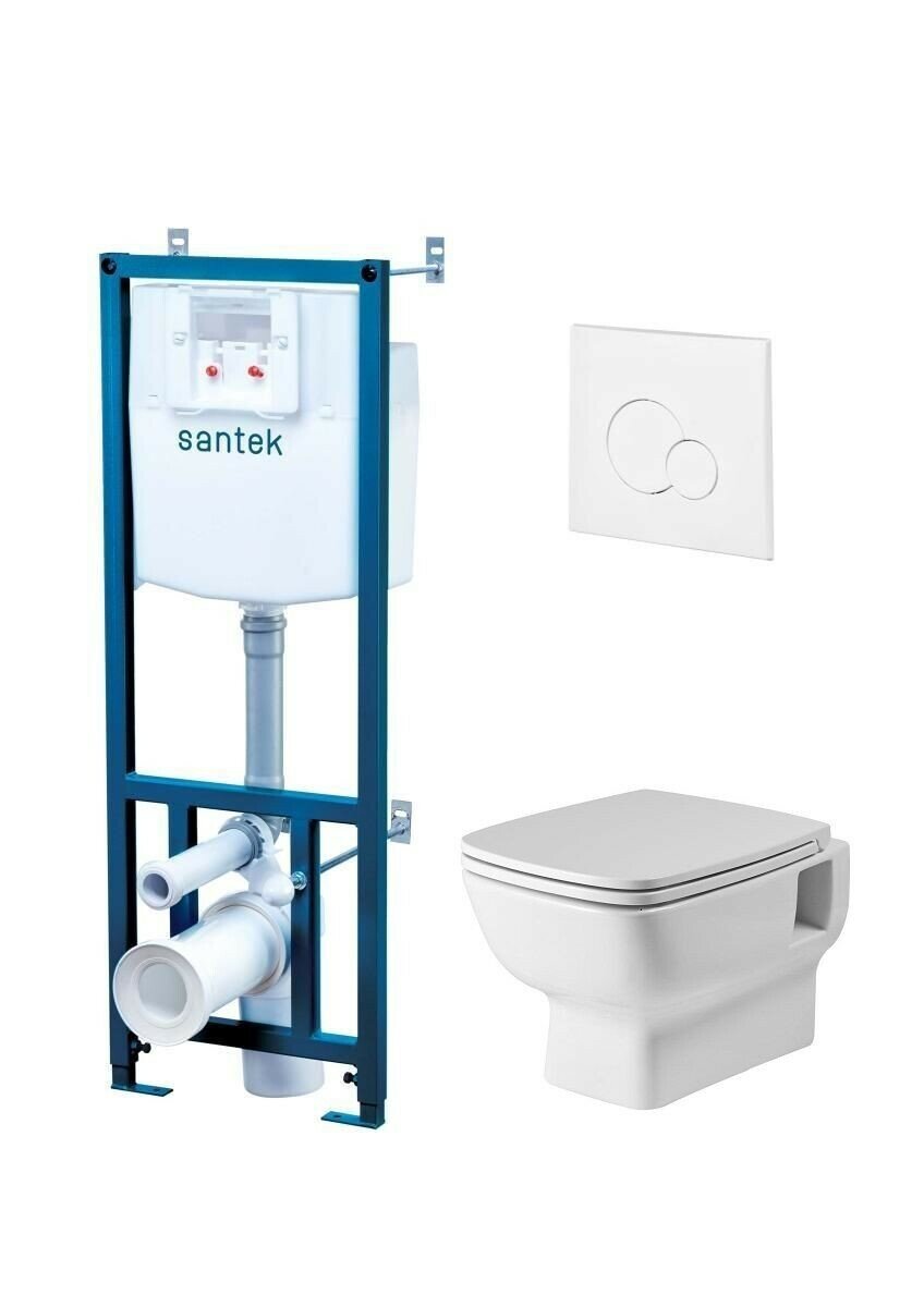 фото Комплект инсталляции Santek НЕО ПЭК rimless (подвес. безободковый унитаз с тонким сиденьем, инсталляция, белая панель) (1WH501758)