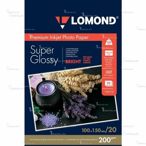 Фотобумага Lomond 10 x 15 см, 200 г/м2 (20 листов) суперглянцевая, ярко-белая (Super Glossy Bright) (1101113) ]morandi 57 87cm double sided solid color photo background paper product cosmetics shooting props photo wallpape