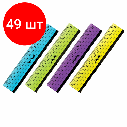 Комплект 49 шт, Линейка пластик 15 см юнландия неончики, ассорти, с волнистым краем, 210732