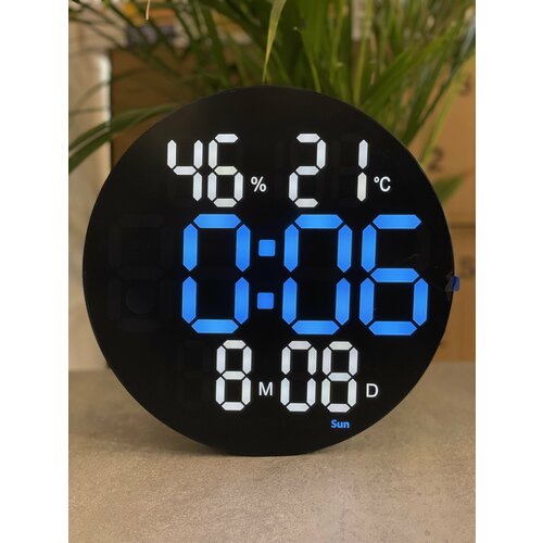 Часы настенные электронные круглые, с датой и будильником