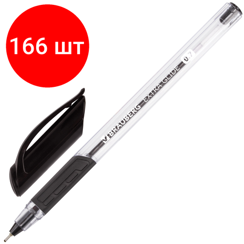 Комплект 166 шт, Ручка шариковая масляная BRAUBERG Extra Glide GT, черная, трехгранная, узел 0.7 мм, линия письма 0.35 мм, 142919