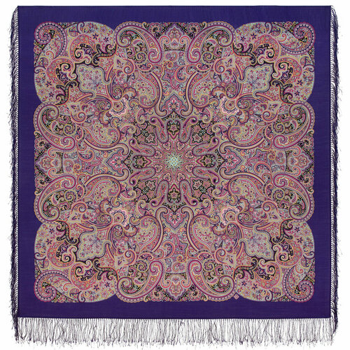 Платок Павловопосадская платочная мануфактура,125х125 см, розовый, голубой