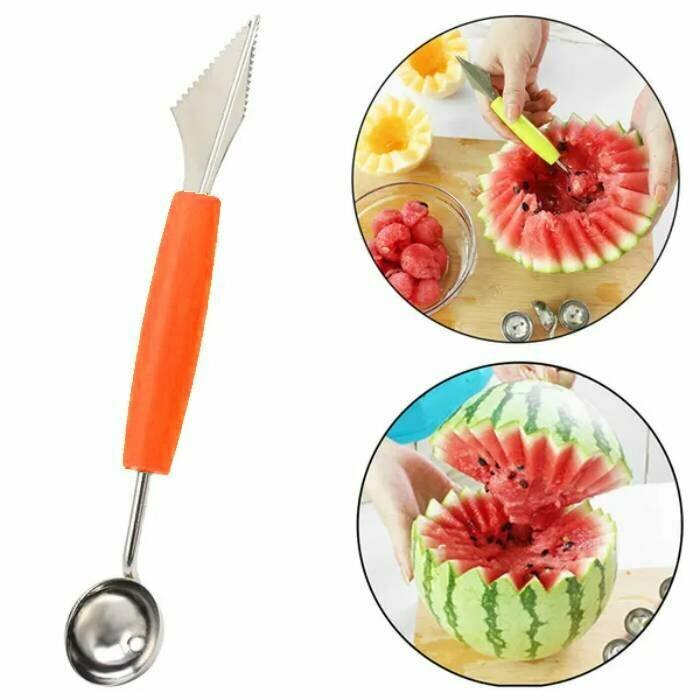 Нож и ложка нуазетка для карвинга и фигурной нарезки фруктов и овощей оранжевый