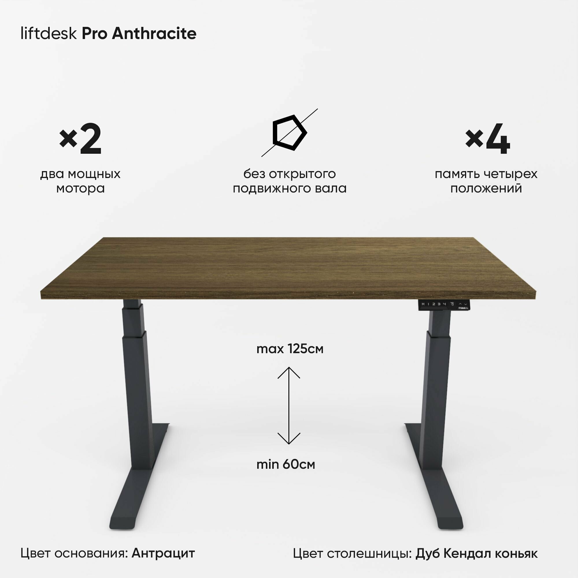 фото Компьютерный стол с регулировкой высоты для работы стоя сидя 2-х моторный liftdesk Pro Черный/Венге Мали, ЛДСП Egger 138х68х2.5 см