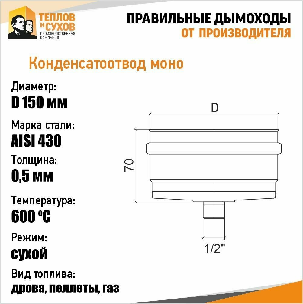 Конденсатоотвод моно d 150 толщ. 0,5 нерж (430) - фотография № 7