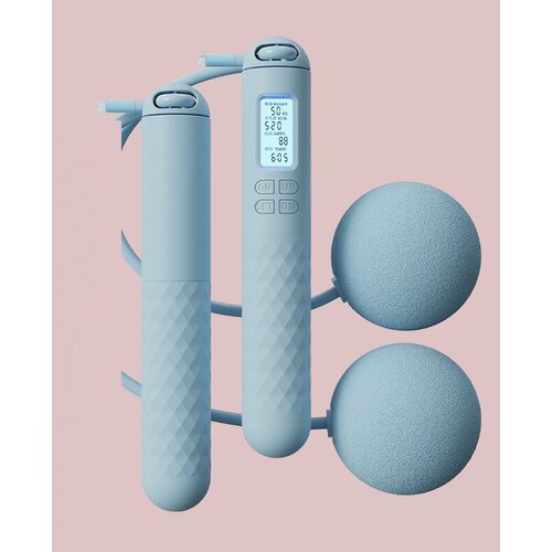 Умная скакалка Basalt для фитнеса с счетчиком прыжков серо-голубая