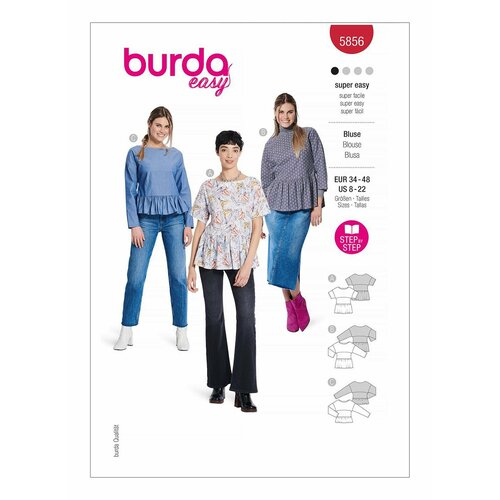 Выкройка BURDA №5856 Блуза с баской выкройка burda 6383 платье с баской