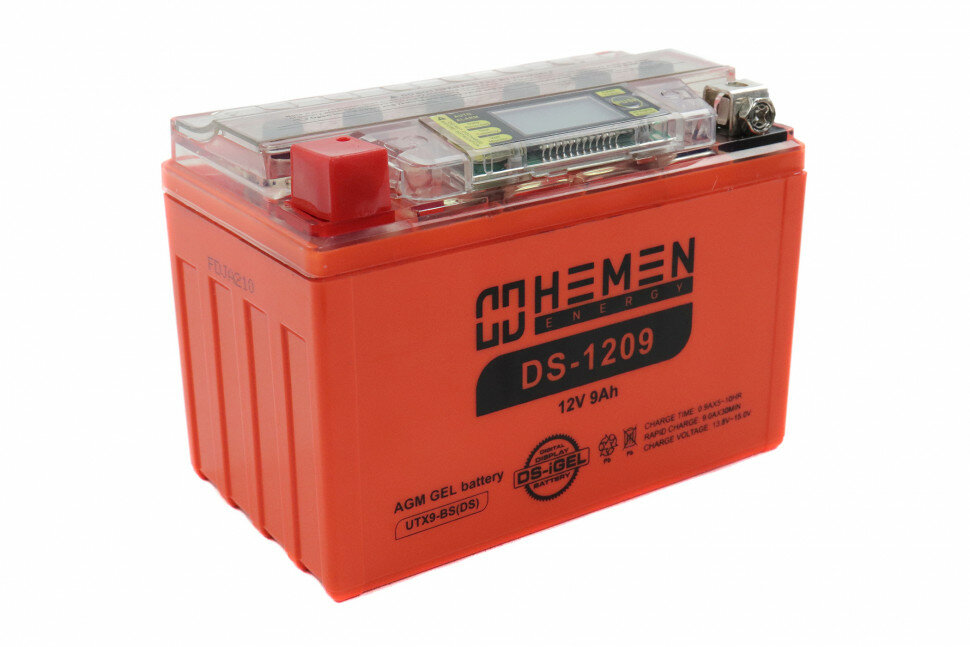 Аккумулятор 12В 9Ач HEMEN ENERGY DS1209 UTX9-BSDS С дисплеемгелевыйпрямaя полярн 150-87-107мм