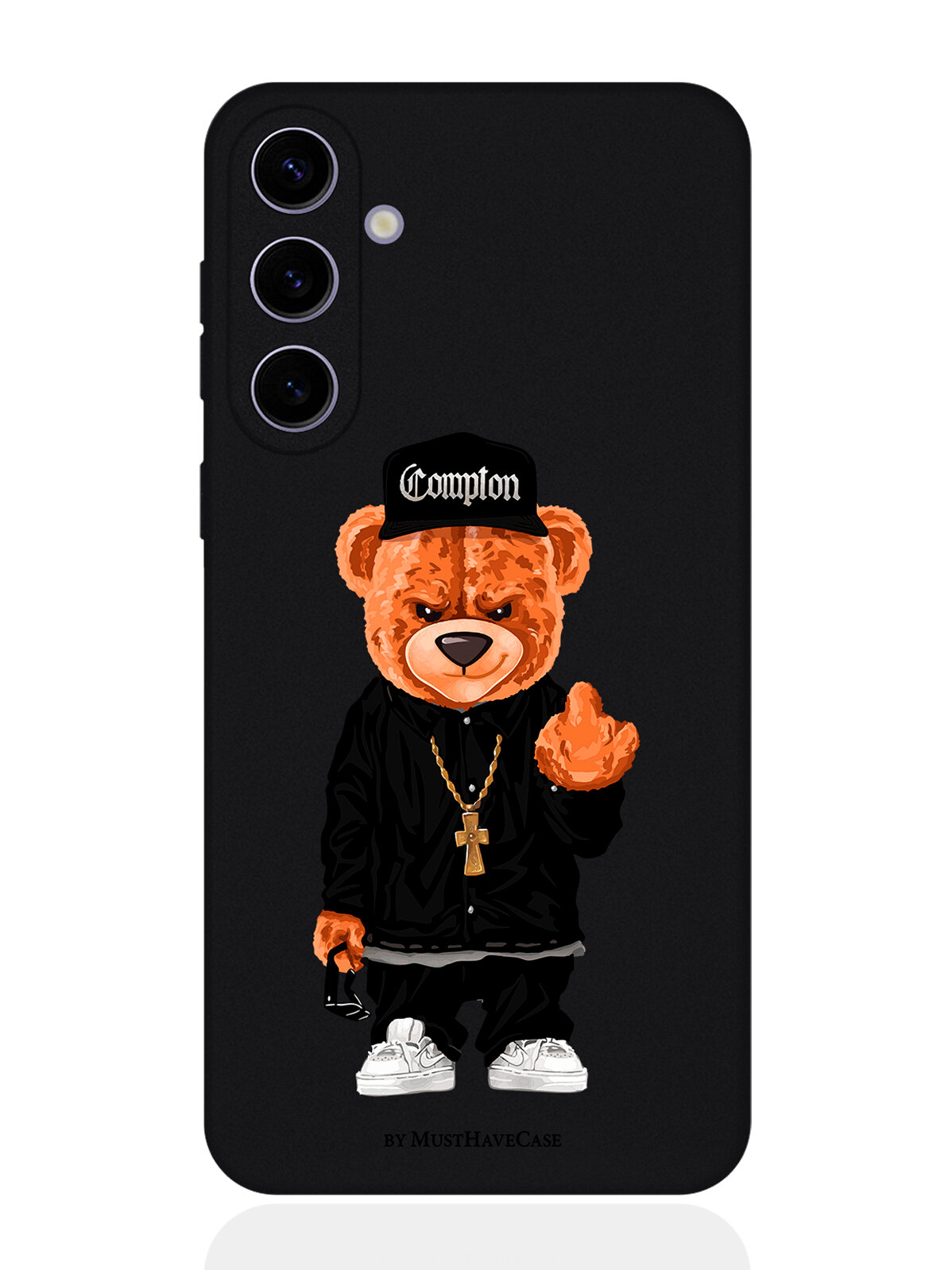 Чехол для смартфона Samsung S24 Plus черный силиконовый Мишка Compton