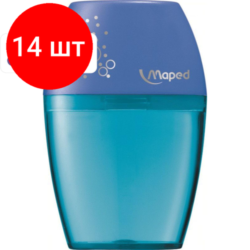 Комплект 14 штук, Точилка Maped SHAKER с контейнером, 1 отверстие, пластик, ассорти,534753 точилка maped франция shaker с контейнером повышенной вместимости ассорти дисплей 534753 25 шт