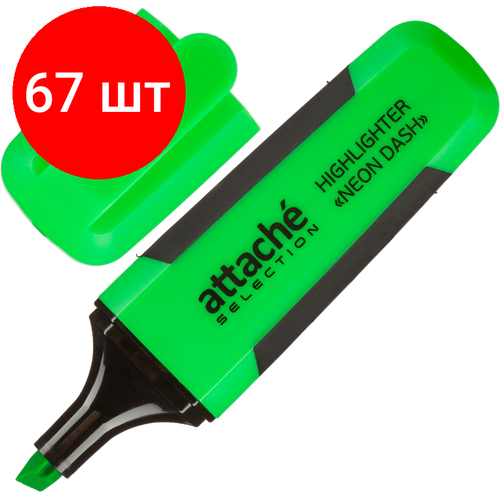 Комплект 67 штук, Маркер текстовыделитель Attache Selection Neon Dash 1-5мм зеленый HL7010