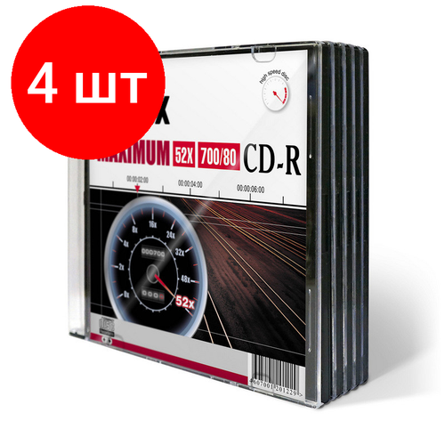 Комплект 4 упаковок, Носители информации CD-R, 52x, Mirex Maximum, Slim/5, UL120052A8F