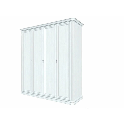 Шкаф для одежды «Василиса» 4 двери, белоснежный/серебряная патина