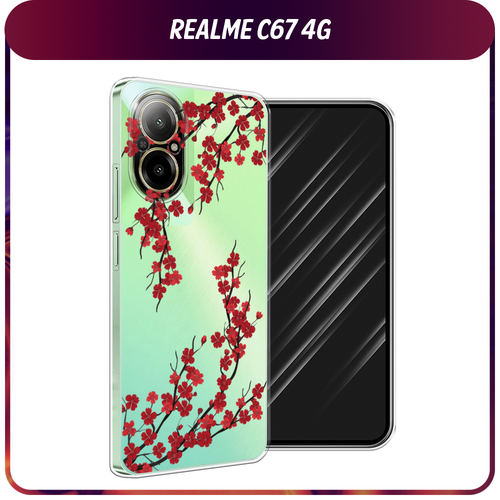 Силиконовый чехол на Realme C67 4G / Реалми C67 4G Красная сакура, прозрачный силиконовый чехол на realme c67 4g реалми c67 4g мандала космос