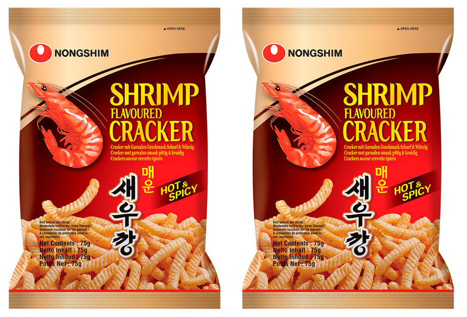 Nongshim Чипсы креветочные запеченые острые, 75 г, 2 уп