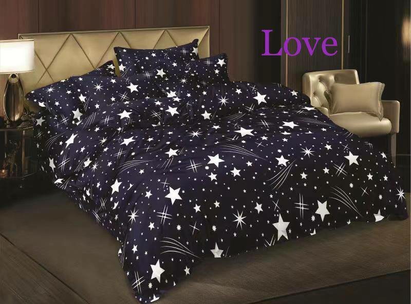 Комплект постельного белья, Поплин, 1,5 спальный, Черные звезды, наволочки 70x70