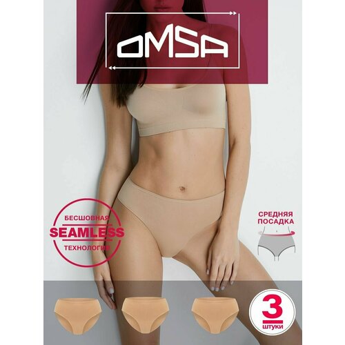 фото Трусы omsa, 3 шт., размер 48 (4/l), бежевый