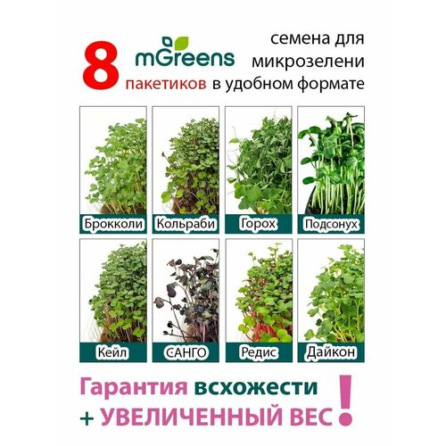 Ассорти №3 семена микрозелени 8 видов микрозелень для проращивания набор fresh greens дайкон капуста белокочанная подсолнечник