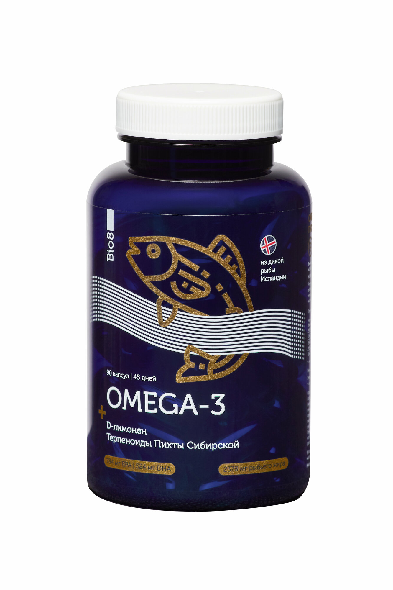 Bio8 Омега 3, рыбий жир в капсулах для взрослых, с ароматом апельсина, 90 капсул